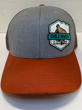 Chile River Farms | Salem NM Trucker Cap Hat Gray Rust Orange Adjustable